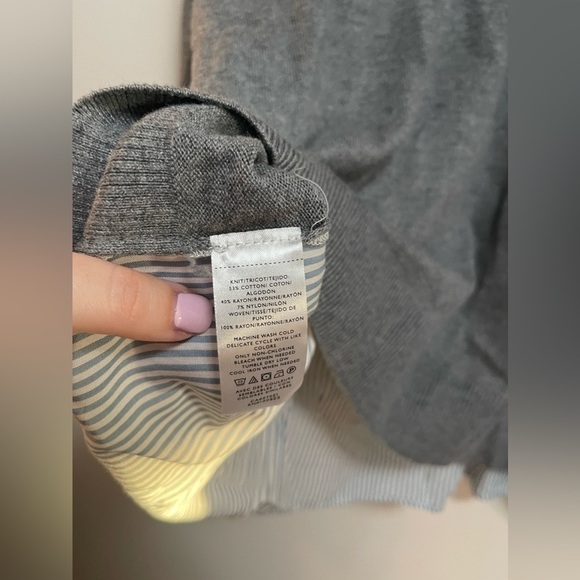 LOFT - Women’s Mixed Media V-Neck Knit Sweater with Striped Blouse Back … - Picture 3 of 4